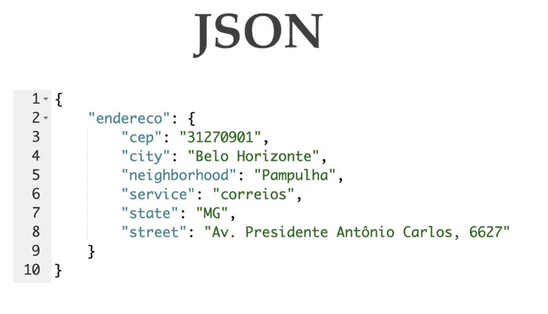 Text editor showing a small JSON document with nested keys, strings and arrays