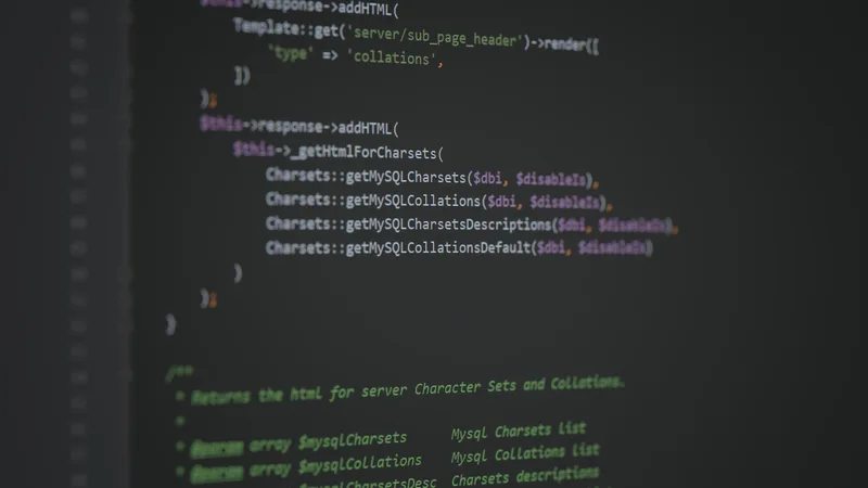 Code editor window showing PHP source code with syntax highlighting on a dark background