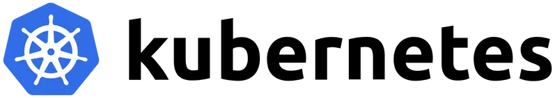 Kubernetes project logo, a blue heptagon with a white ship's wheel and the word kubernetes