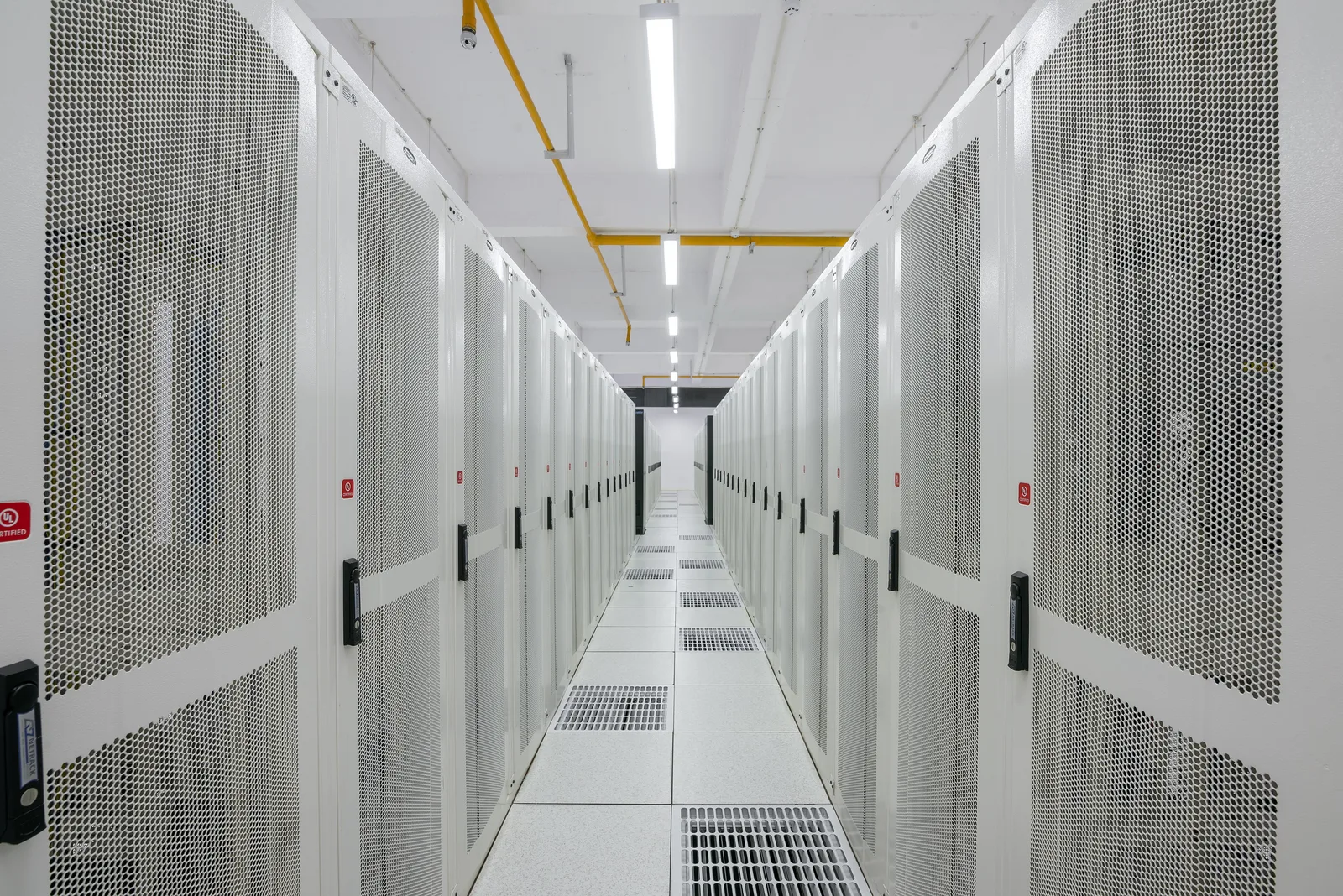 Rows of server racks inside the Amravati data centre operated by Pi Datacenters in India