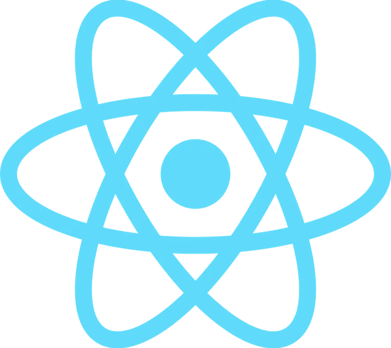 The React logo: a small cyan dot at the centre of three cyan elliptical orbits that cross each other, like a stylised atom.