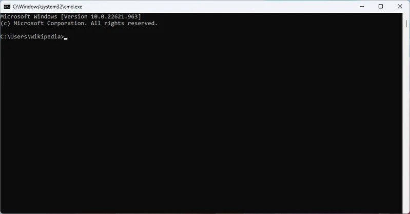 A Windows 11 Command Prompt window titled cmd.exe showing the Microsoft Windows version banner and an empty prompt