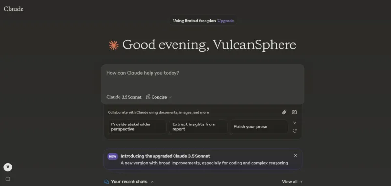 Screenshot of the Claude web app home screen from 2024.
