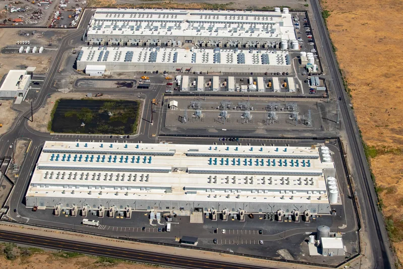 Aerial view of an Amazon Web Services data centre campus in Oregon.