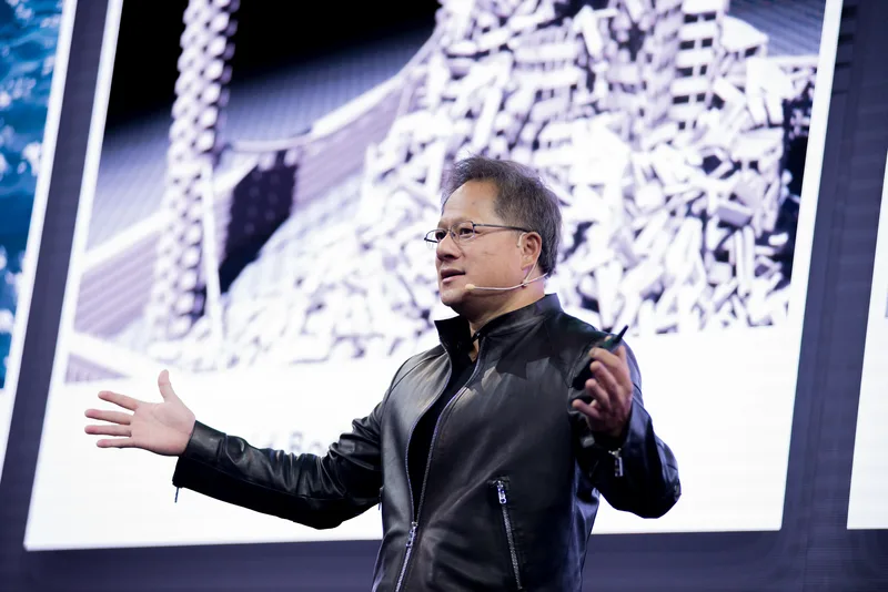 NVIDIA chief executive Jensen Huang presenting on stage at GTC Taiwan 2016.